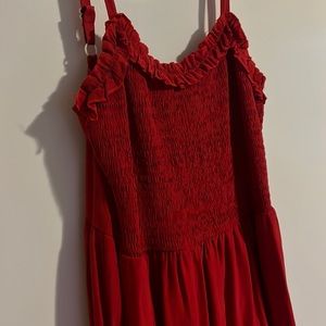 Red stretchy midi dress. Size L.